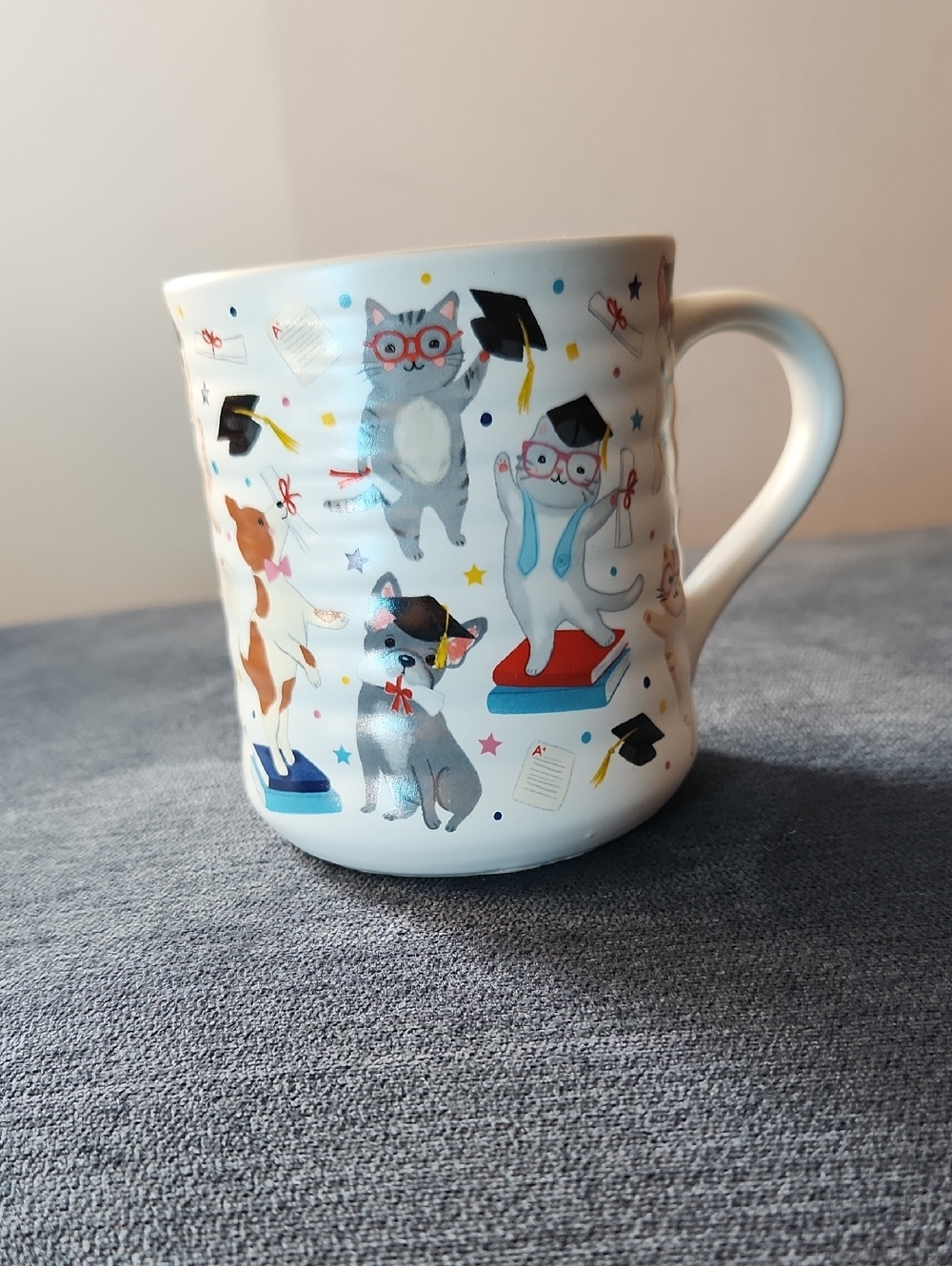 Clementine Paper Inc Graduation Cats Ceramic Mug — White with Multicolor Accents